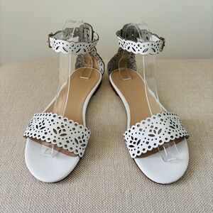 J Crew Leather Ankle Strap Sandals NWOT White Eyelet Flats 8